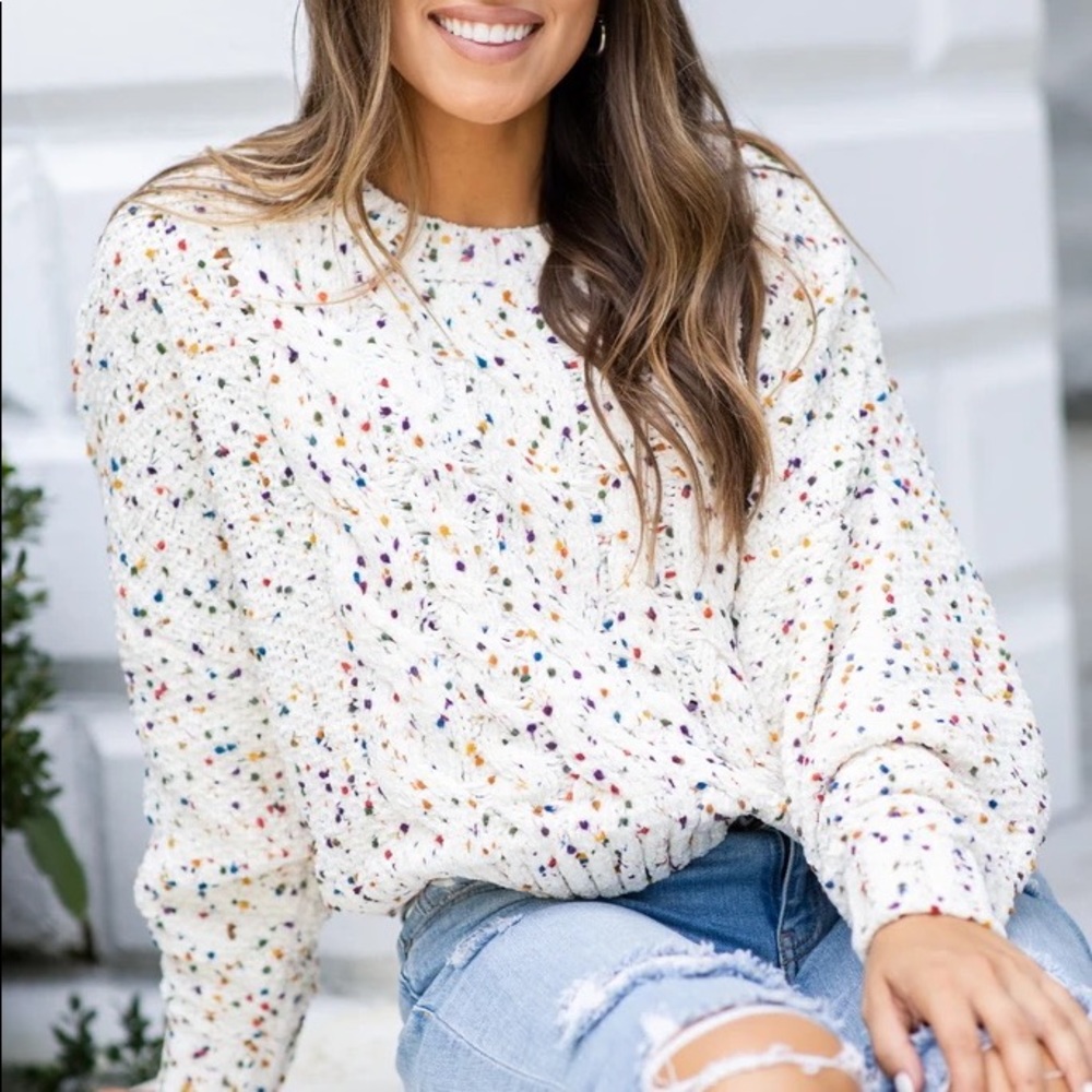 ❌SOLD❌Knit cream confetti colorful crop sweater xl - Picture 3 of 6